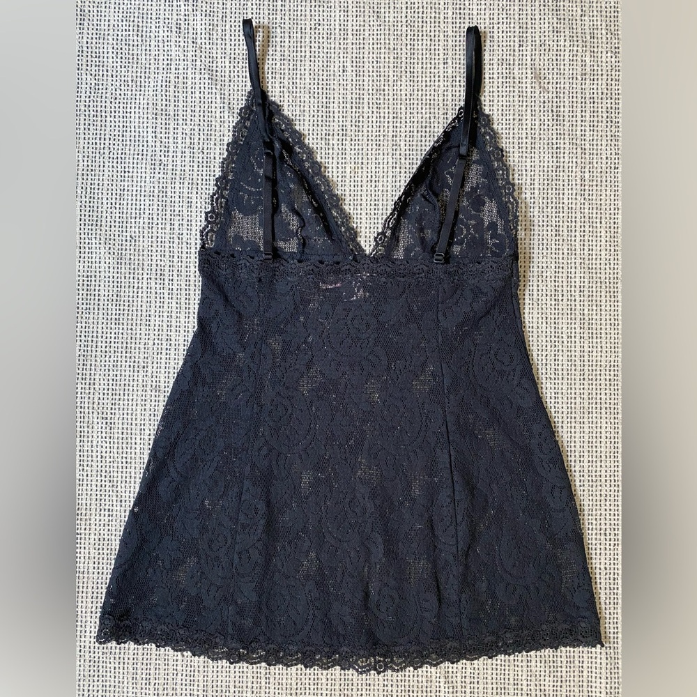 Vtg Y2K Victoria's Secret Black Lace Keyhole Front Plunge Full Length Tank - Picture 8 of 9